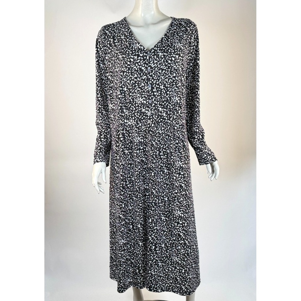 Talbots Plus Long Sleeve Fit & Flare Jersey Dress Women 2X NWT $169 V-neck Black